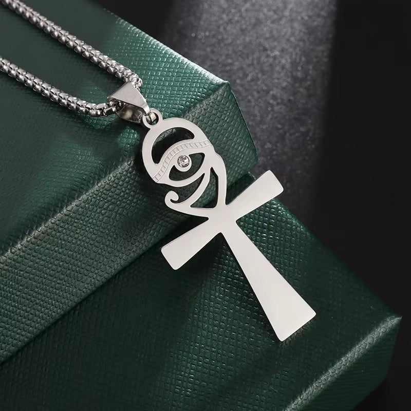 Stainless Steel Ancient Egyptian Ankh Cross Life Key Totem Necklace Men and Women Lucky Amulet Jewelry