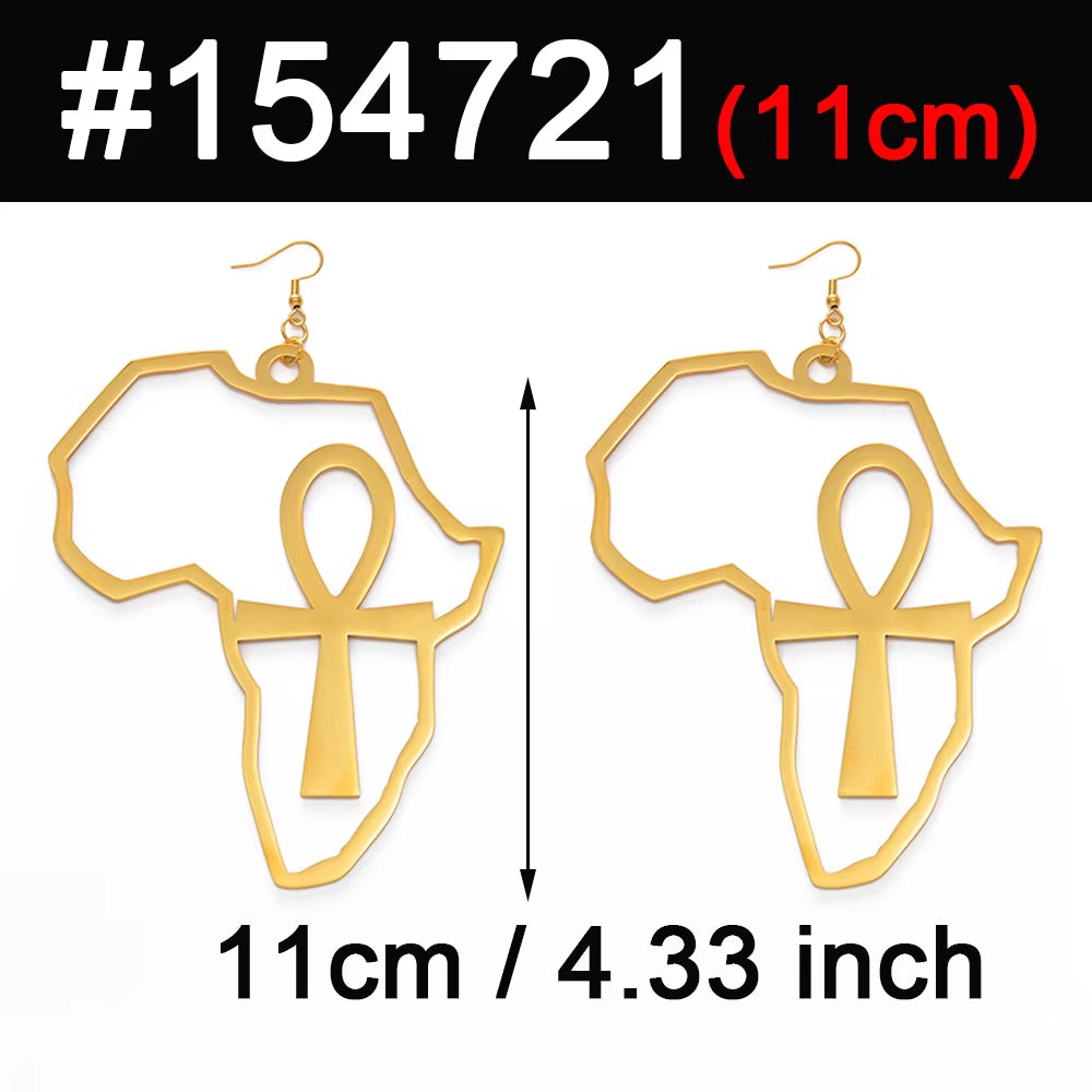 African Map Big Ankh Earrings Exaggerate Larger Earring Africa Egypt Nile Key Traditional Ethnic Hyperbole #154721