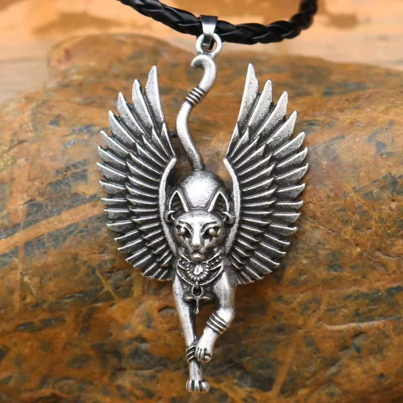 Ancient Egypt Bastet Statue Pendant Necklace Egyptian Sphinx WICCA Pagan Cat Necklaces Women Amulet Jewelry Unisex