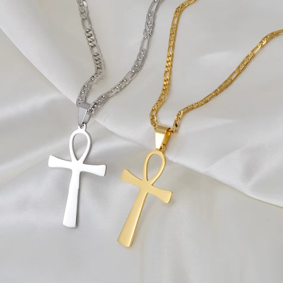4.3CM Egyptian Cross Pendant Ankh Necklace Woman Men Gold /Silver Color African Charms Jewelry Egypt Nile Key #159321