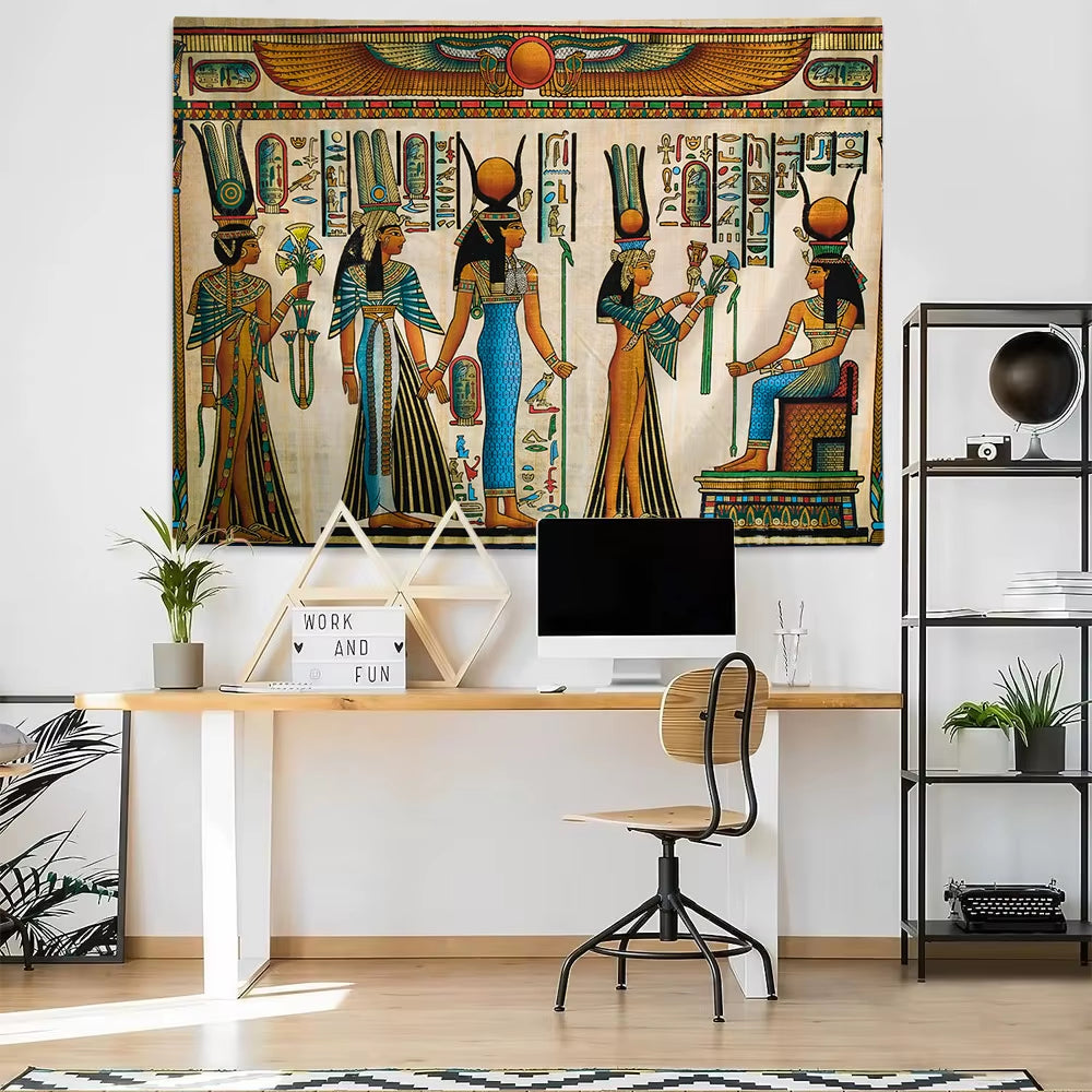 Egyptian Painting Tapestry Nefertalis Tomb Thebes Wall Hanging Gods of Ancient Egypt Mural for Bedroom Living Room Dorm Decor