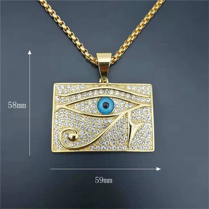 Egyptian the Evil Eye of Horus Pendant Necklace for Women/Men Gold Color Stainless Steel Egypt round Jewelry