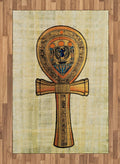 Egyptian Print Area Rug, Papyrus Presenting the Key of Life Traditional Empire Egyptian, Flat Woven Accent Rug for Living Room Bedroom Dining Room, 4' X 5' 7", Cream Orange