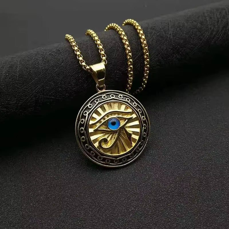 Ancient Egyptian Mythology Eye of Horus Pendant Necklace for Men and Women Punk Blue Eyes Party Hip Hop Amulet Jewelry Gift