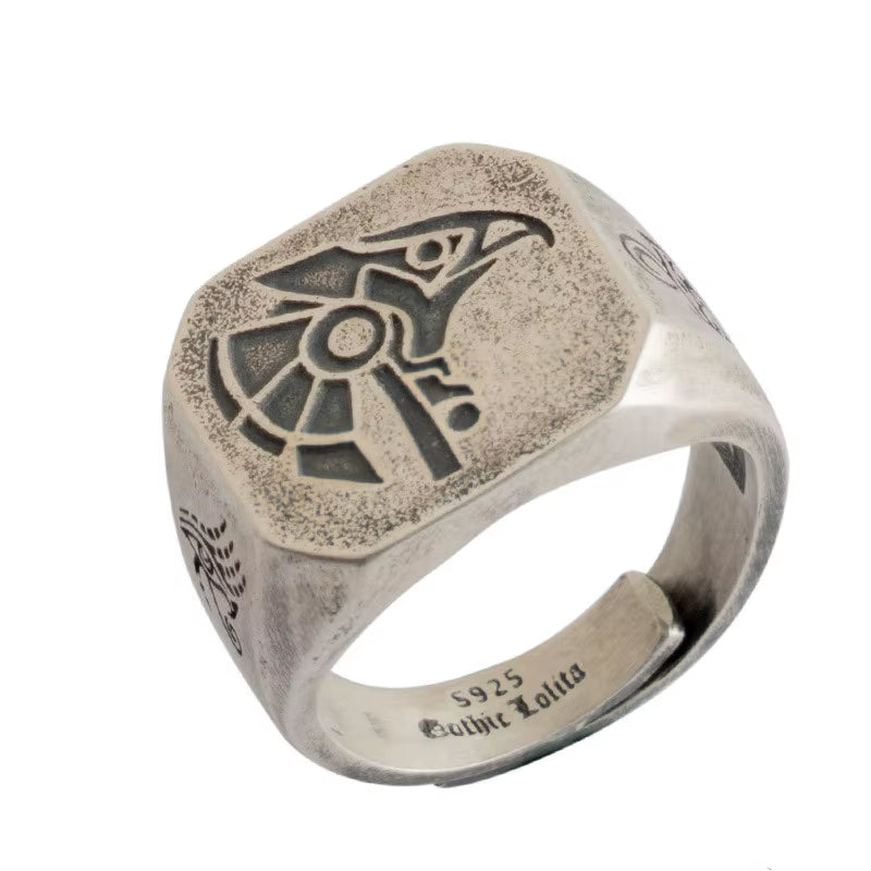 New Vintage Fashion Trend Ancient Egyptian Gods Eye of Horus Death Anubis Graphic Ring Men'S Open Adjustable Ring Amulet Jewelry