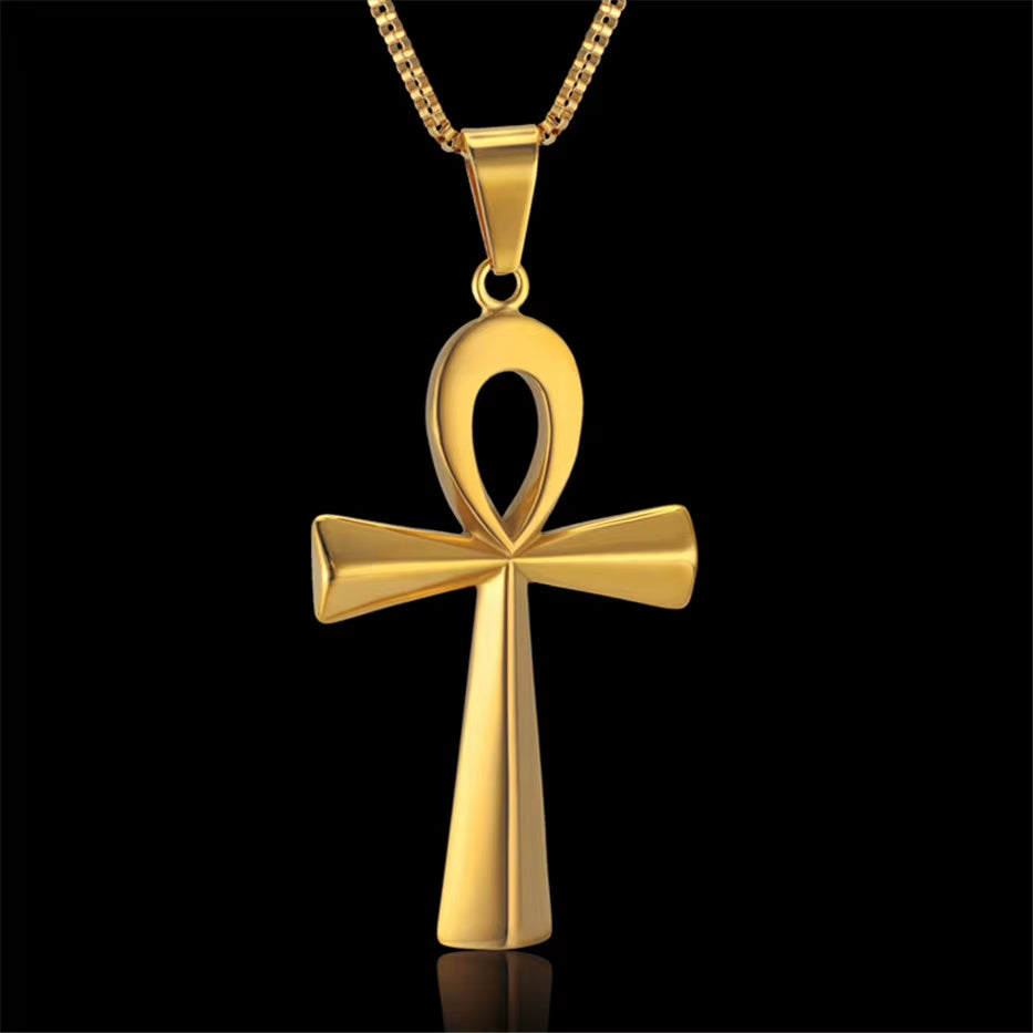 Egyptian Ankh Cross Charm Pendant Necklace for Woman/Men Key of Life Gold Silver Color Stainless Steel Egypt Hieroglyph Jewelry
