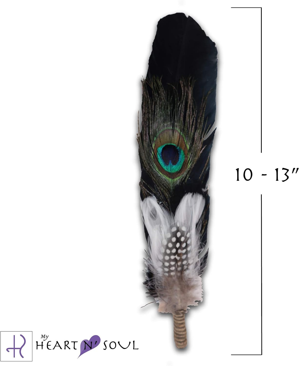 Smudge Feather, Turkey and Peacock, Unique Homecrafted Energy Cleansing Clearing Spiritual Practice House Smudging - Detailed Instructions for Beginners (Black/White)