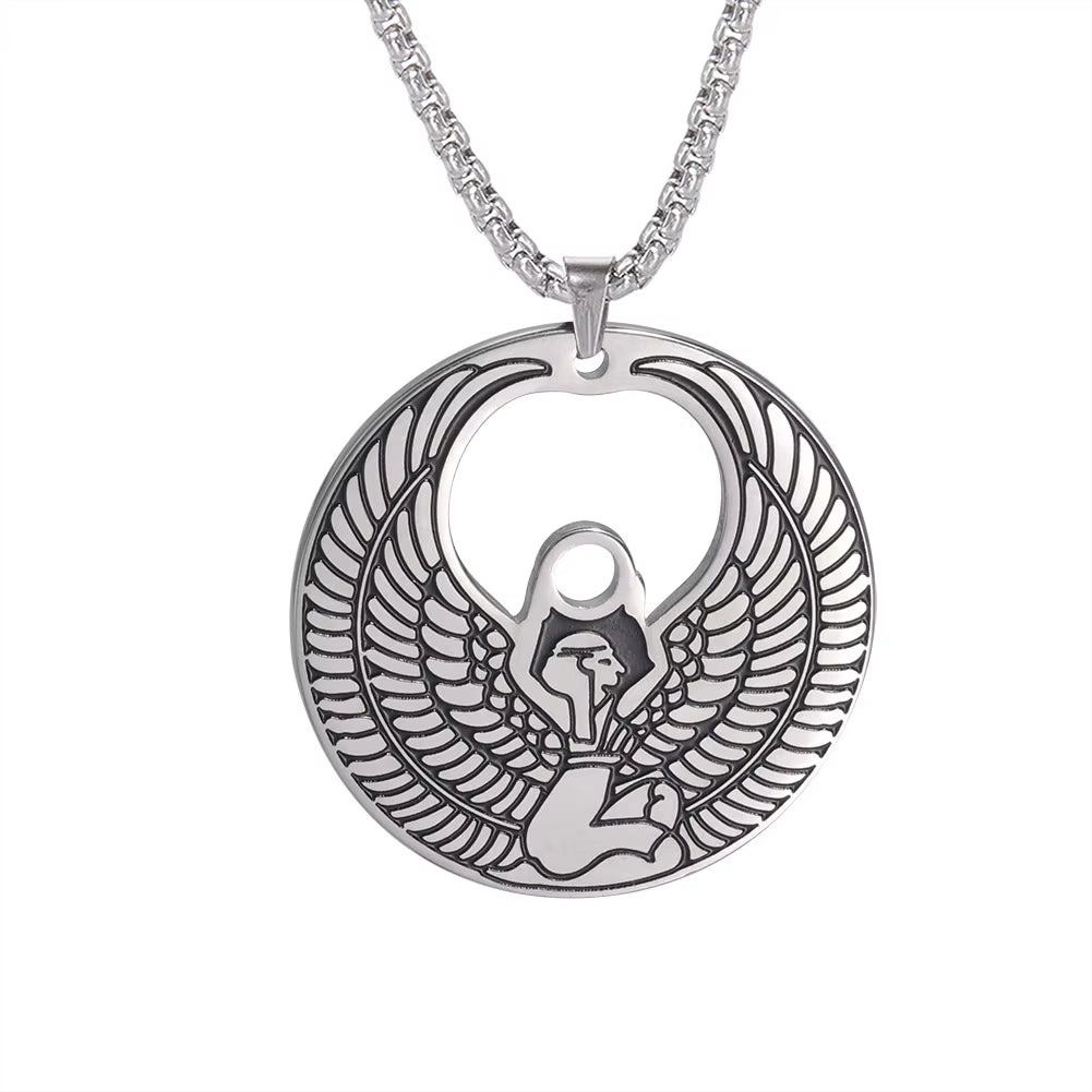 Egyptian Pyramid Pharaoh Isis Amulet Pendant Necklaces for Women Men Stainless Steel Jewelry Vintage Talisman African Gift