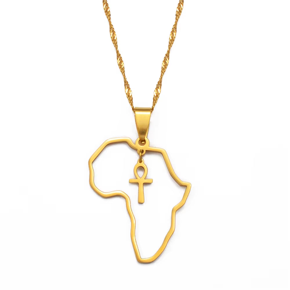 Egyptian Cross Ankh Symbol Pendant Necklaces Women Girls Africa Map Jewelry Egypt Hieroglyphs Nile Key @177721