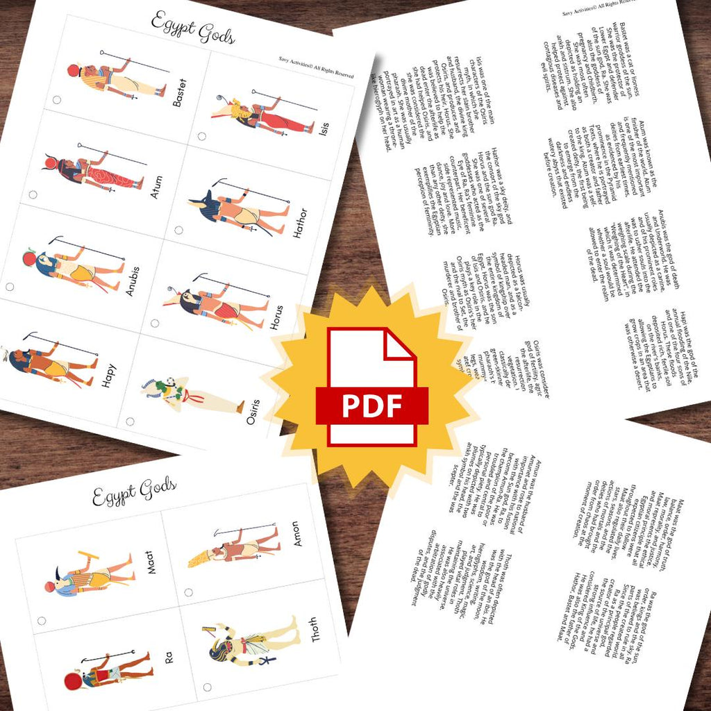 Ancient EGYPT Egyptian Gods Mythical Information Cards Flashcards Color