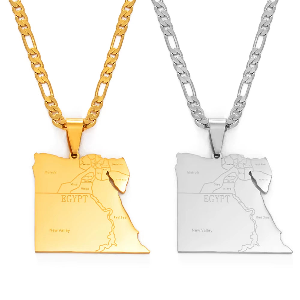 Country Egypt Map States Pendant Necklaces for Men Women Gold Color Jewelry Egyptians Maps #166221