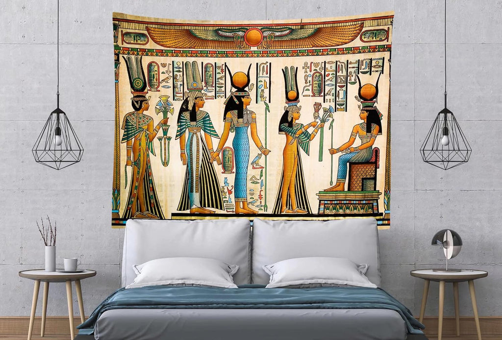 Egyptian Painting Tapestry 105Wx70H Inches Queen Nefertari Making an Offering to Isis Wall Tapestry Nefertalis Tomb Thebes Wall Hanging Mythology Egypt Mural for Bedroom Living Room Dorm Decor