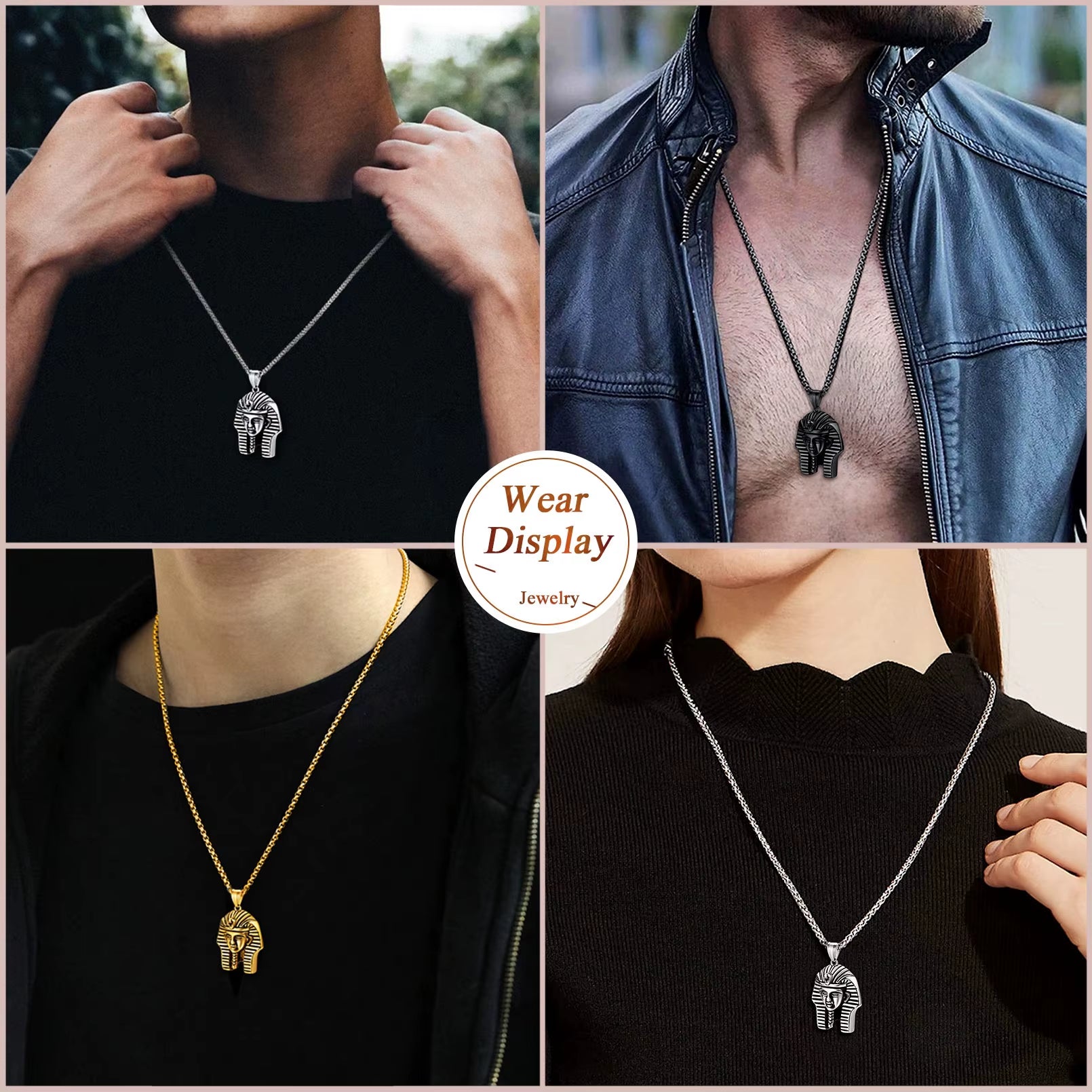 Ancient Egyptian Symbol Necklaces Stainless Steel Eagle Triangle Pyramid Ankh Cross Bastet Anubis Pharaoh Pendant Jewelry