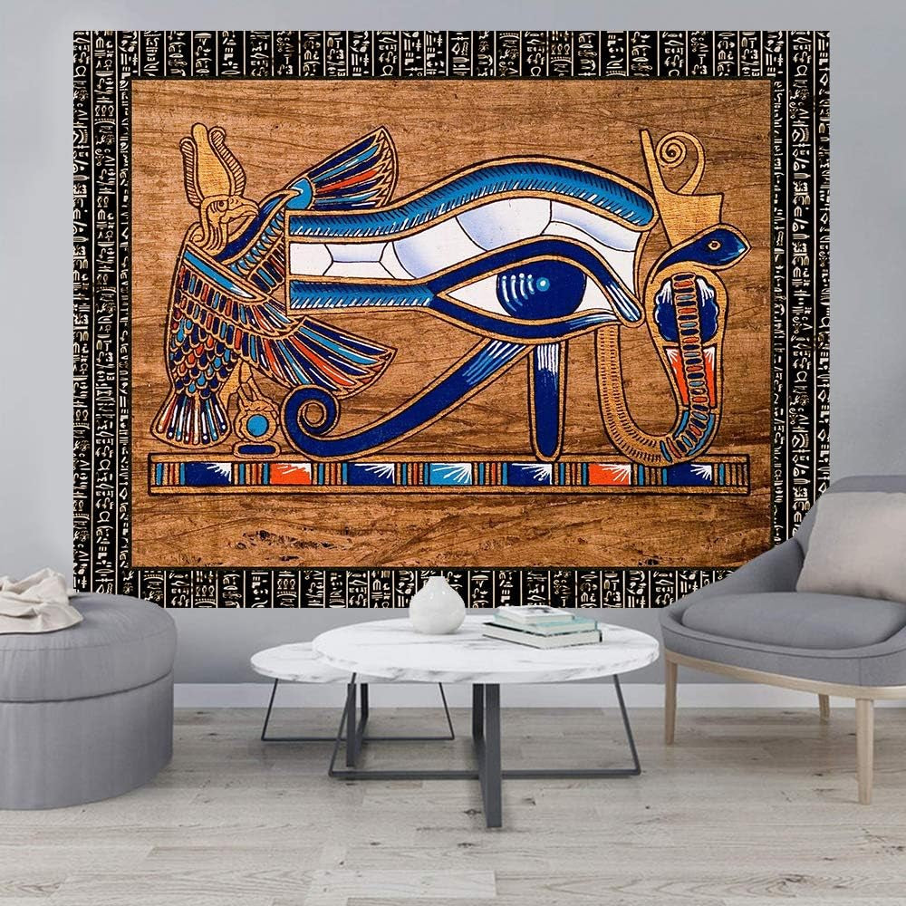 Egyptian Horus Eye Tapestry Ancient Egyptian Gods Pharaohs Hieroglyphic Tapestries Flannel 93X71Inch for Living Room and Bedroom Decoration