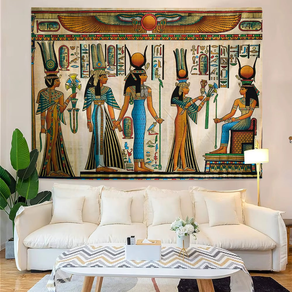 Egyptian Painting Tapestry Nefertalis Tomb Thebes Wall Hanging Gods of Ancient Egypt Mural for Bedroom Living Room Dorm Decor