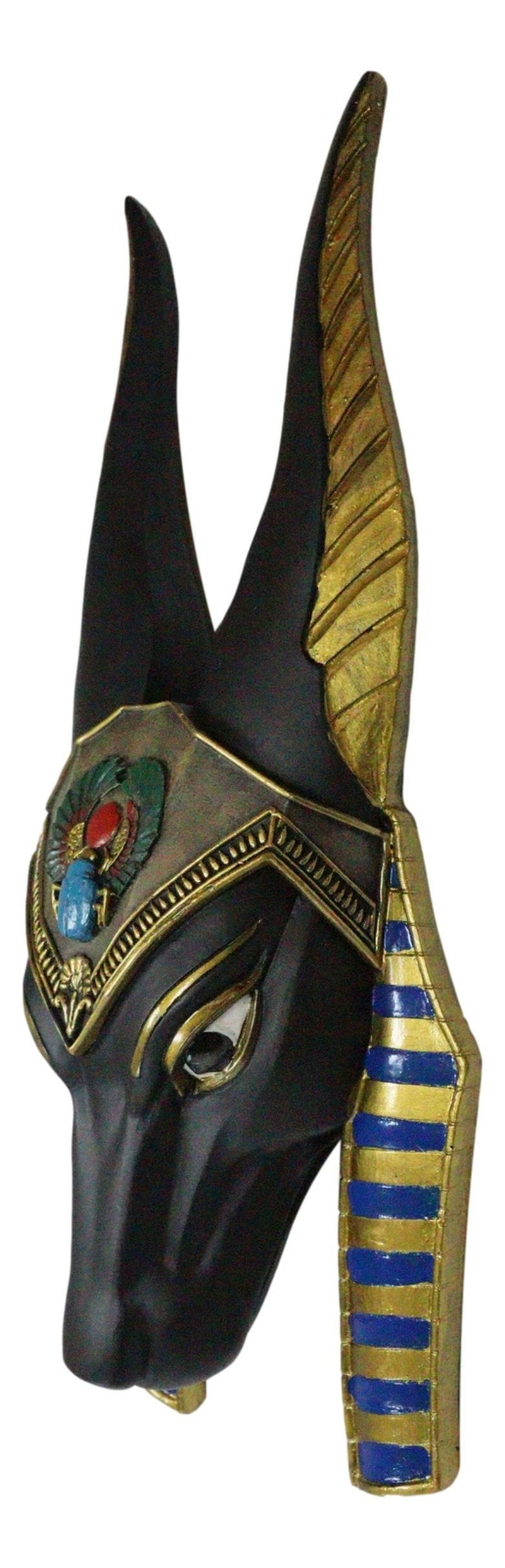 Egyptian God of Afterlife Anubis Head Winged Scarab Bust Wall Plaque Decor 10"H