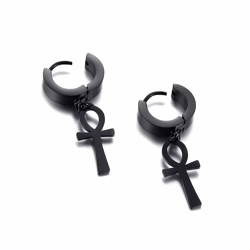 ANKH HUGGIE EARRINGS STAINLESS STEEL EGYPTIAN CROSS DROP EARING for MEN WOMEN EGYPT JEWELRY