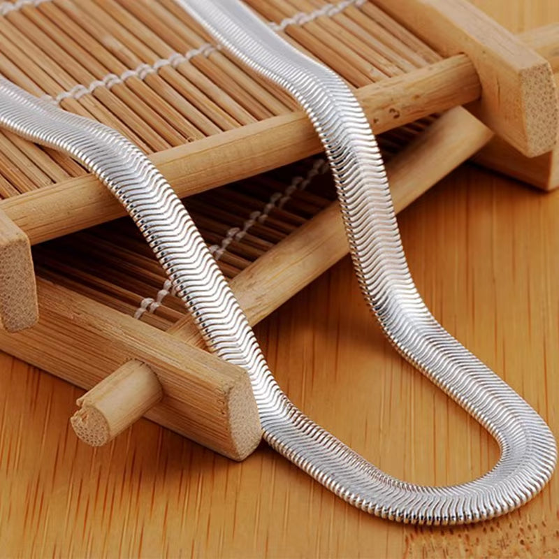 925 Sterling Silver 16/18/20/22/24 Inch 6Mm Flat Snake Chain Necklace for Women Man Fashion Wedding Party Charm Jewelry