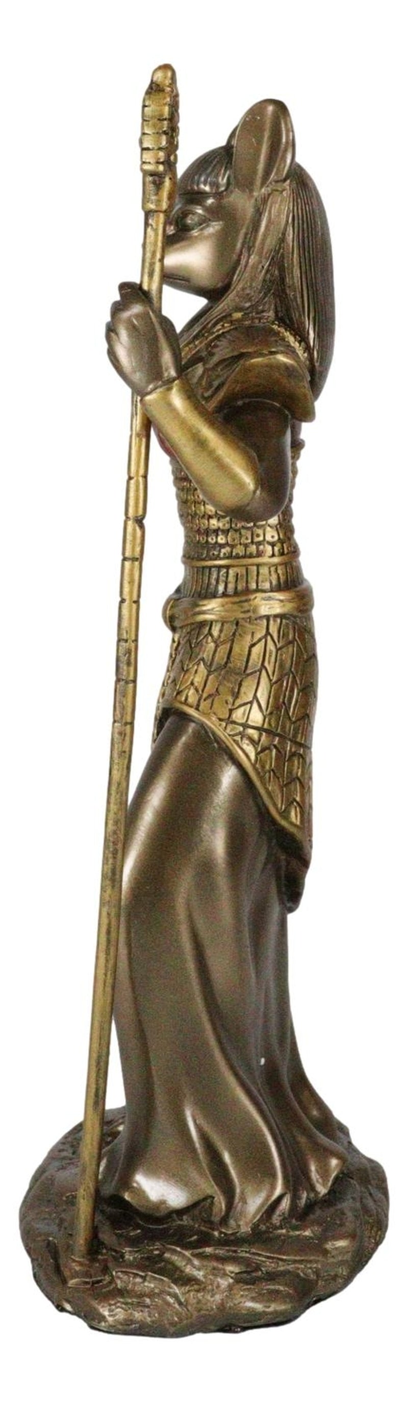 Egyptian Goddess Bastet Cat with Spear Statue 11"H Ubasti Goddess of Protection