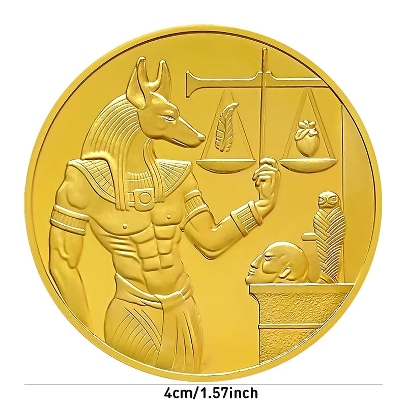 Ancient Egypt Anubis the God of Death Gold/Silver Plated Coin Pyramid Dieb Pattern Commemorative Value Token Coin