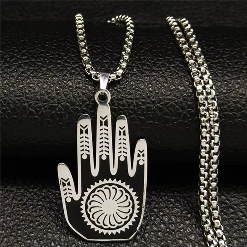 Hamsa Hand of Fatima Stainless Steel Necklaces Men Fatima´S Hand Turkish Eye Necklaces Pendants Jewelry Collier Homme N933S02