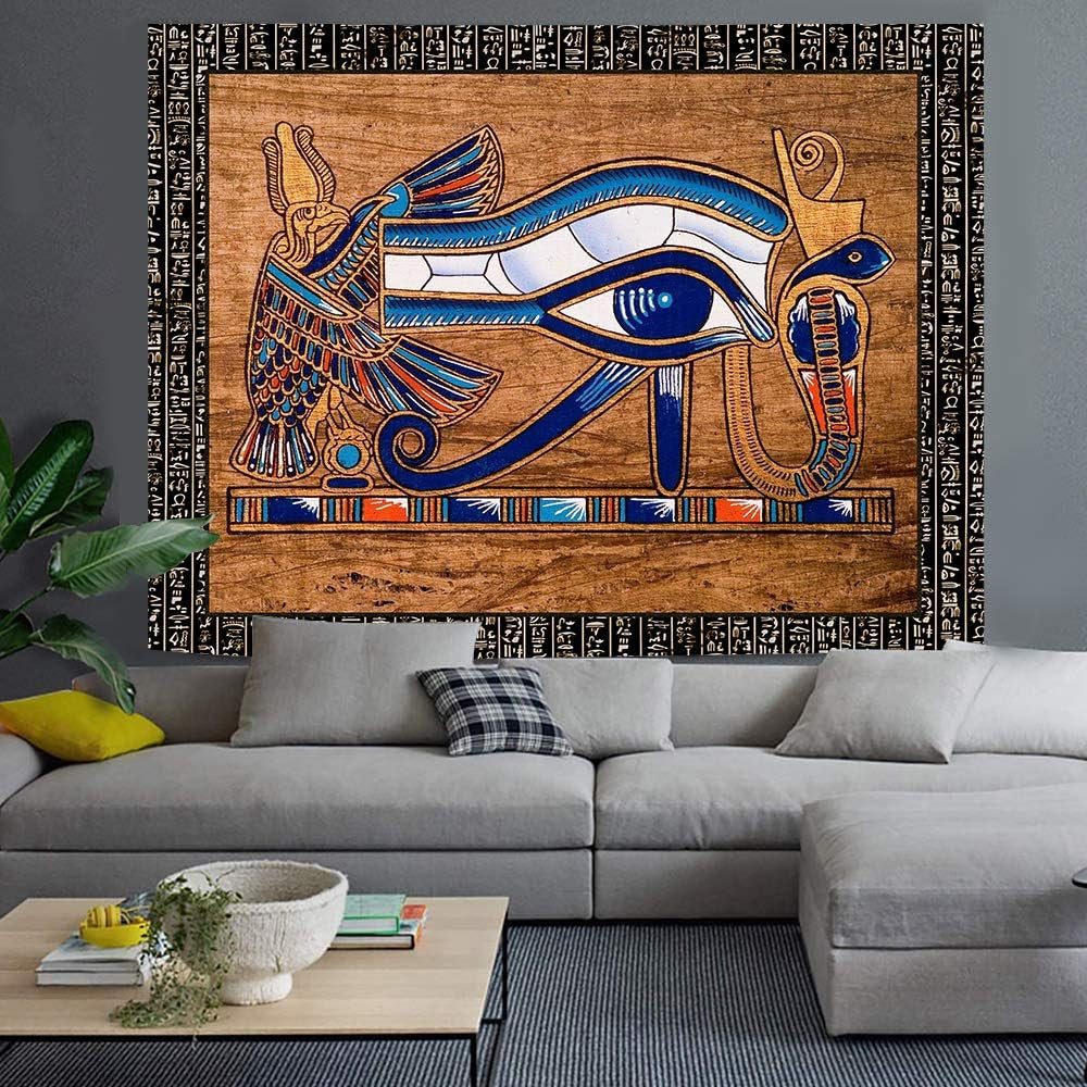 Egyptian Horus Eye Tapestry Ancient Egyptian Gods Pharaohs Hieroglyphic Tapestries Flannel 93X71Inch for Living Room and Bedroom Decoration