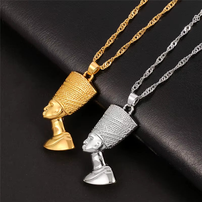 Ancient Egyptian Queen Nefertiti Pharaoh Pendant Necklace Gold Color for Women Men Jewelry Gold Silver Color Hip Hop Jewellery