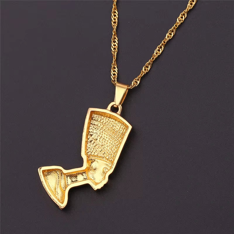 Ancient Egyptian Queen Nefertiti Pharaoh Pendant Necklace Gold Color for Women Men Jewelry Gold Silver Color Hip Hop Jewellery