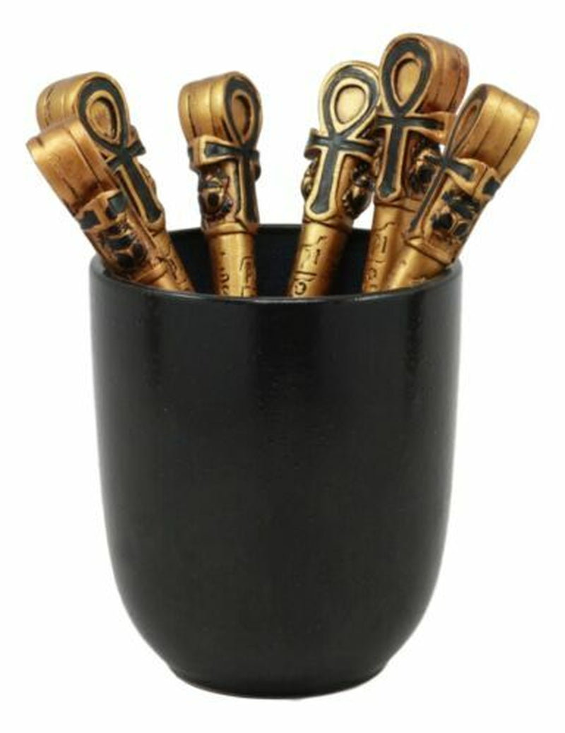 Egyptian Symbol of Life Ankh Cross Ballpoint Pen Set of 6 Figural Gods of Egypt