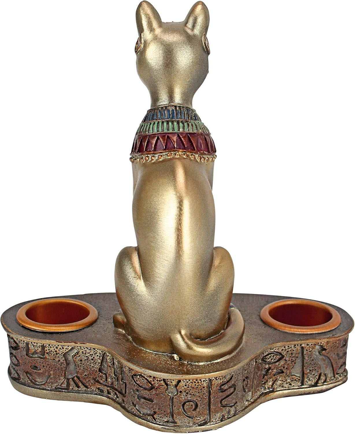 Altar of the Cat Diety Bastet Egyptian Candle Holder, 4 Inches Wide, 5 Inches Tall, Cast Stone Resin, Bronze Finish