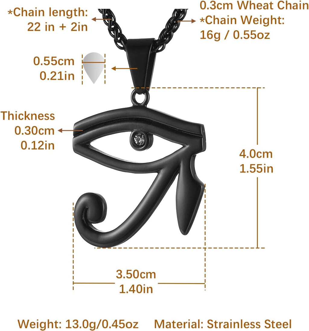 CZ Eye of Horus Egypt Protection Pendant on Stainless Steel Necklace Ancient Egyptian Symbol of Protection