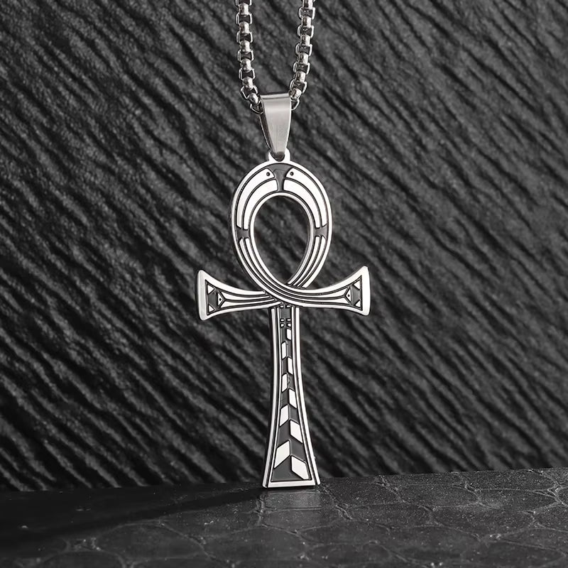 Stainless Steel Ancient Egyptian Ankh Cross Life Key Totem Necklace Men and Women Lucky Amulet Jewelry