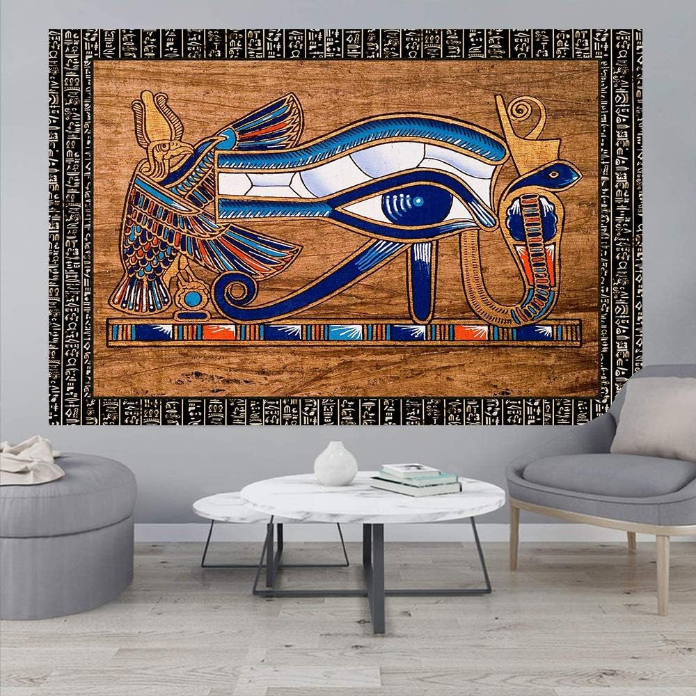Eye of Providence Tapestry,Vintage Egyptian Hieroglyphic Carving Wall Decoration 60X40 Inch Flannel Tapestry for Living Room Bedroom Background