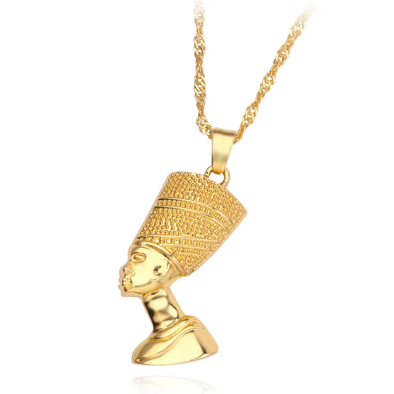 Ancient Egyptian Queen Nefertiti Pharaoh Pendant Necklace Gold Color for Women Men Jewelry Gold Silver Color Hip Hop Jewellery