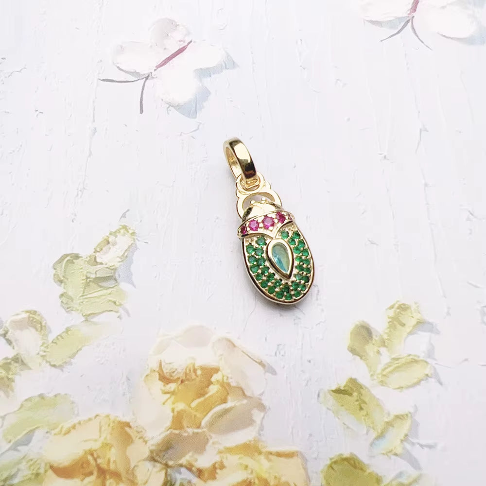 Pendant Gold Scarab Sun Beetle Brand New 925 Sterling Silver Vintage Jewelry Europe Bijoux Accessories Gift for Woman Girls