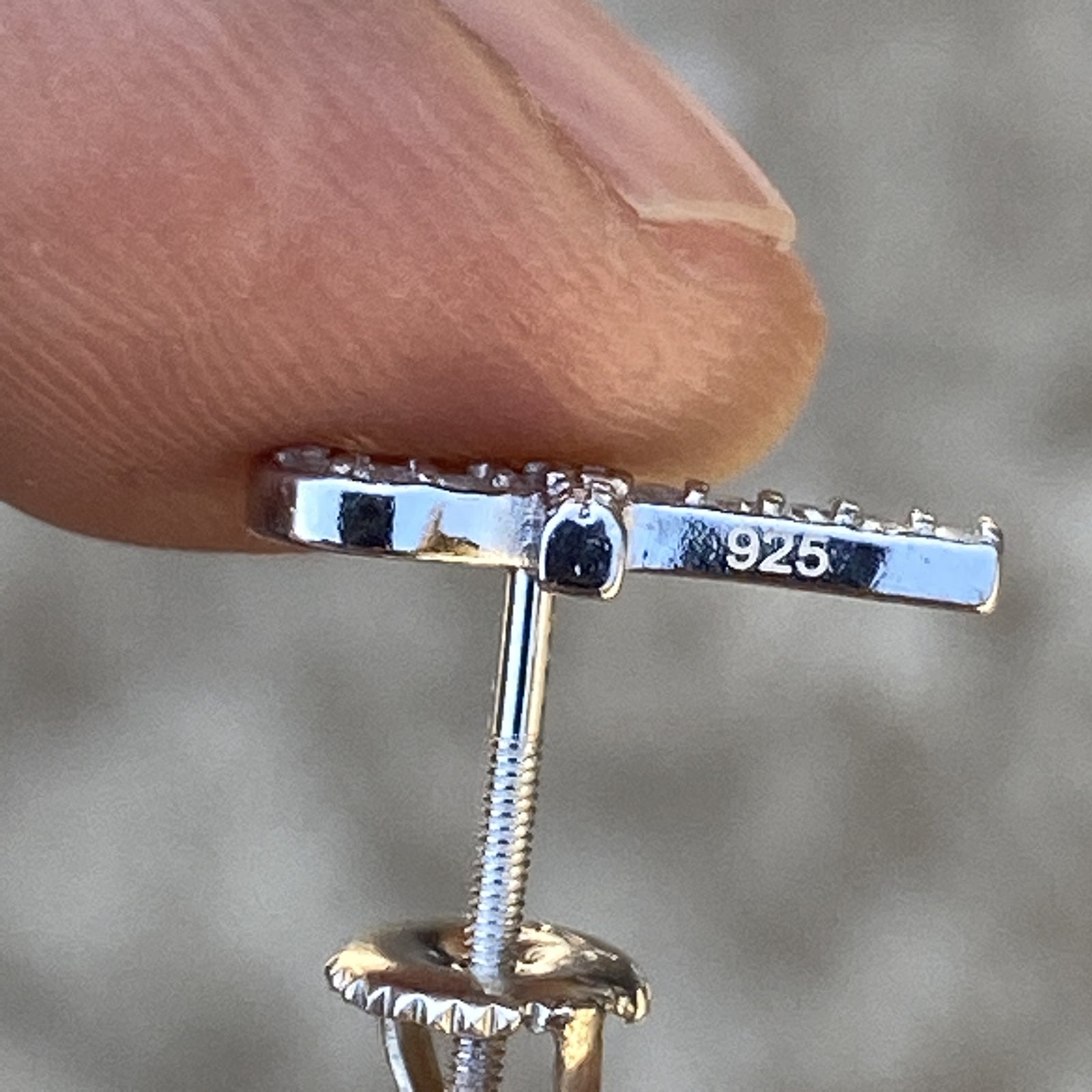 925 Sterling Silver Egyptian Ankh Cross Earrings Iced Flooded Out CZ Screw Back