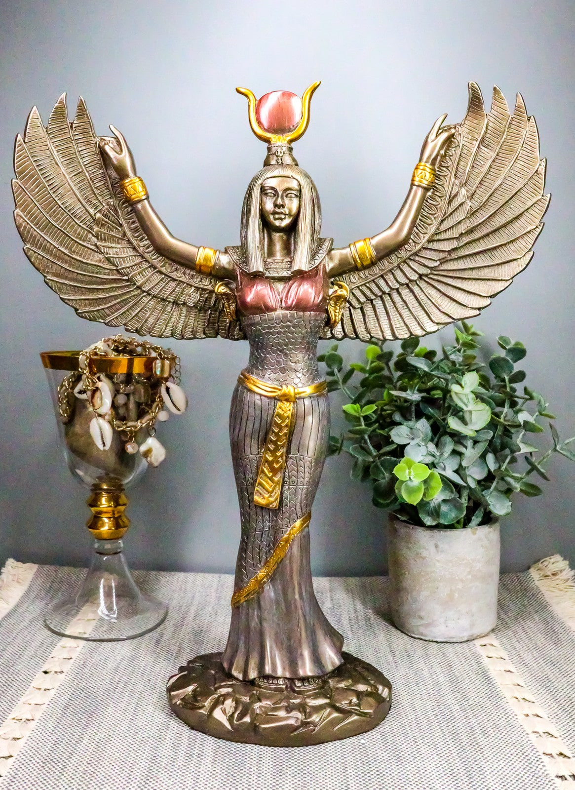 12"H Egyptian Theme Isis with Open Wings Goddess of Magic & Nature Sculpture