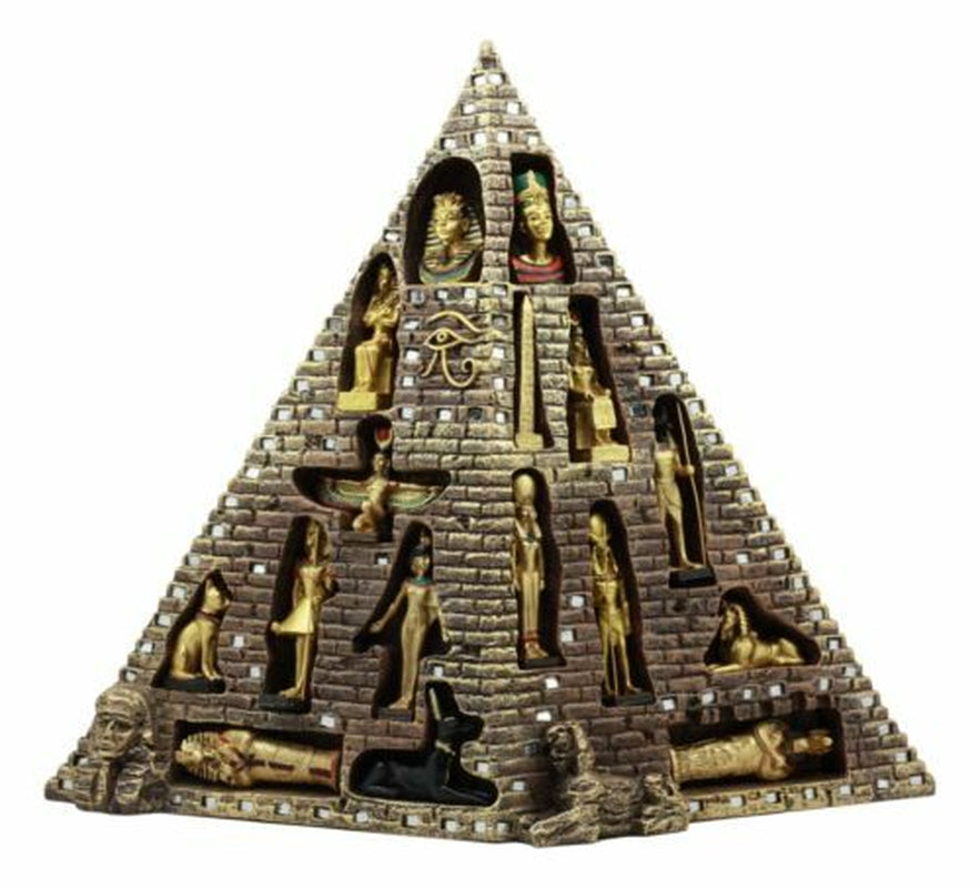 Egyptian Pyramid Statue with 16 Miniature Gods Anubis Osiris Isis Maat Bastet