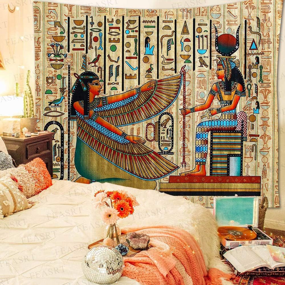 Egyptian Gods Tapestry Ancient Hieroglyphic Tapestry Wall Hanging Tapestries for Home Bedroom Living Room Apartment Dorm Office Decor 80X60 Inches GTQQAY130