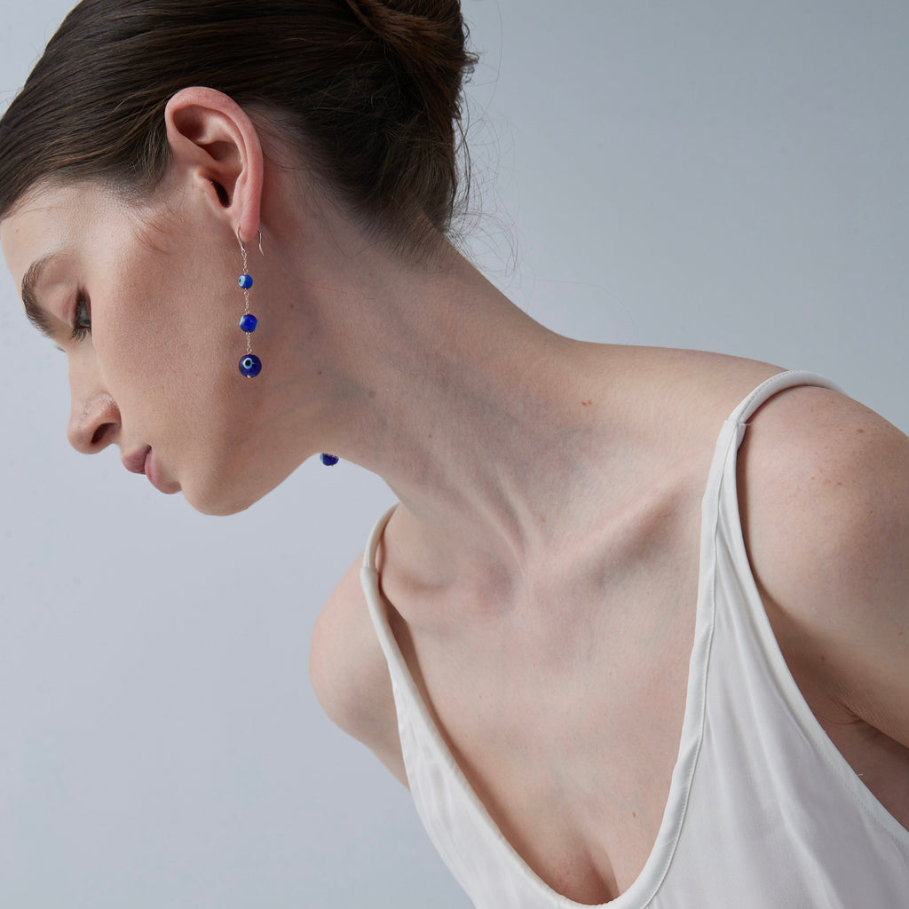 Evil Eye Bead Drop Earrings • Turkish Nazar Dangle Hook Earrings • Sterling Silver Friendship Jewelry • Trendy Best Friend Gift